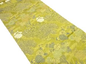 アンティーク　孔雀に笠松・菊・蔦の葉模様織り出し丸帯（材料）